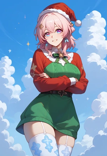 star rail,march 7th,Christmas,sweater dress,stockings  - AI generated anime art